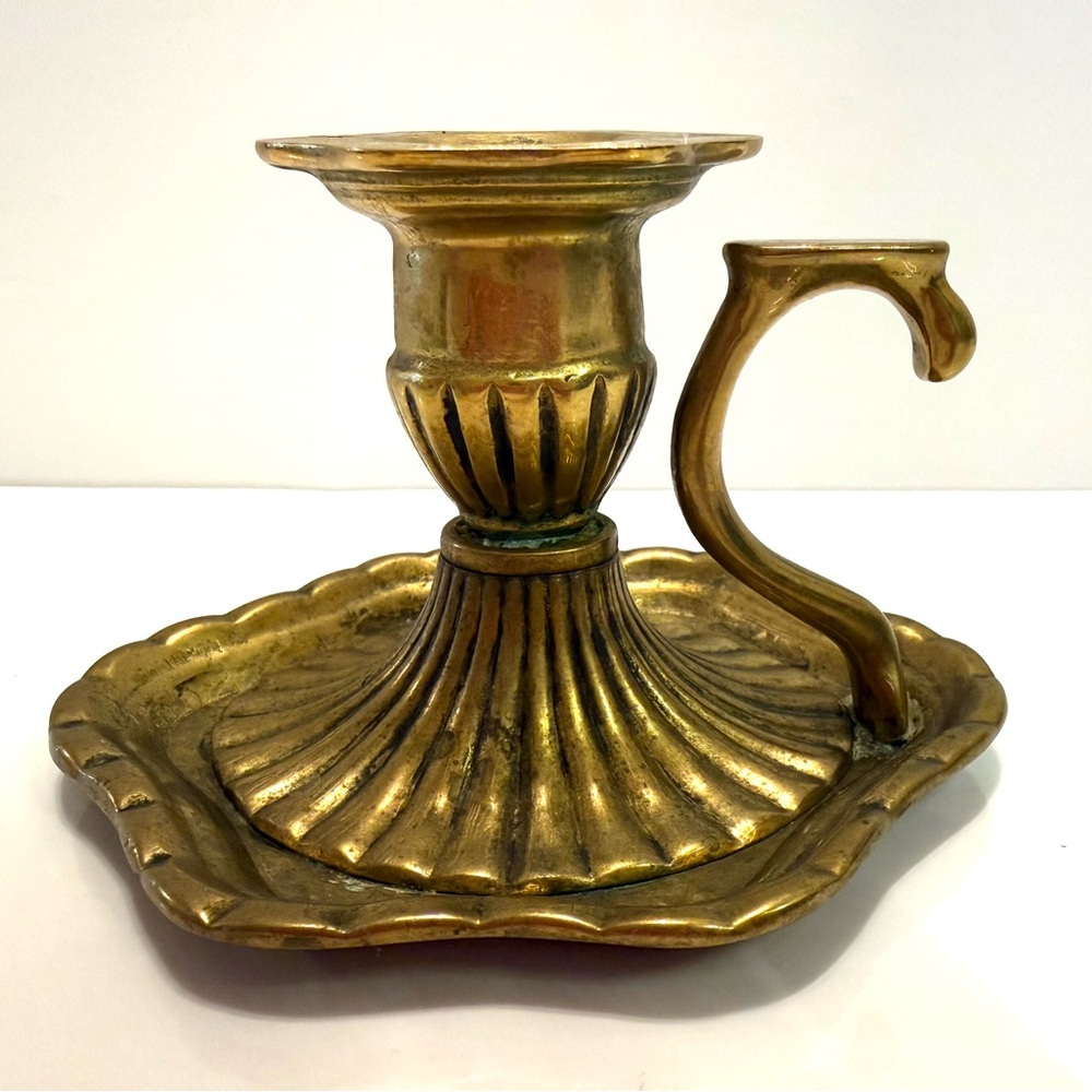 Vintage Brass Chamberstick Candle Holder with Handle – 3.5” – Heavy - Picture 4 of 5
